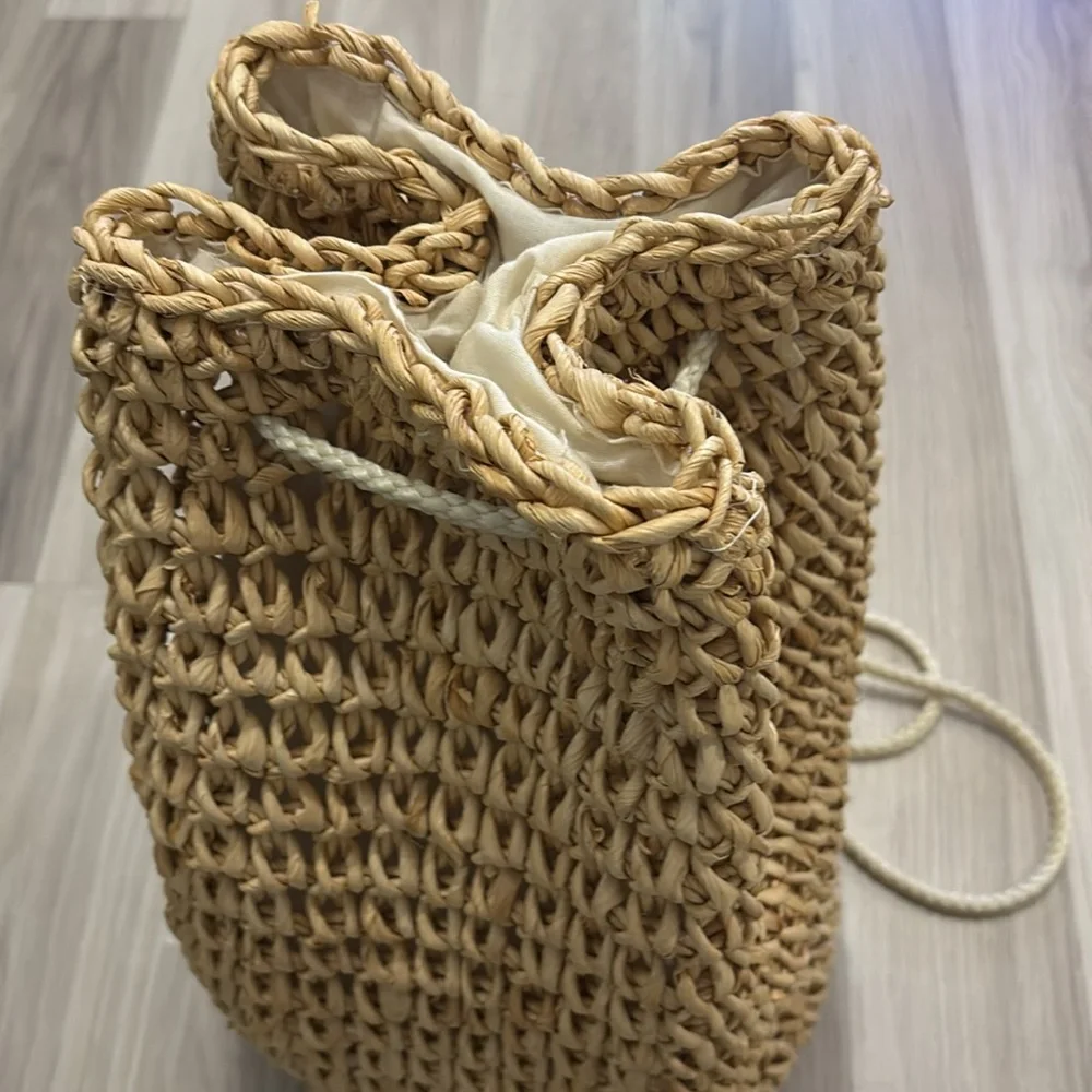 Backpack Beach Straw Woven Weekend Getaways Tan Bag - Picture 12 of 13